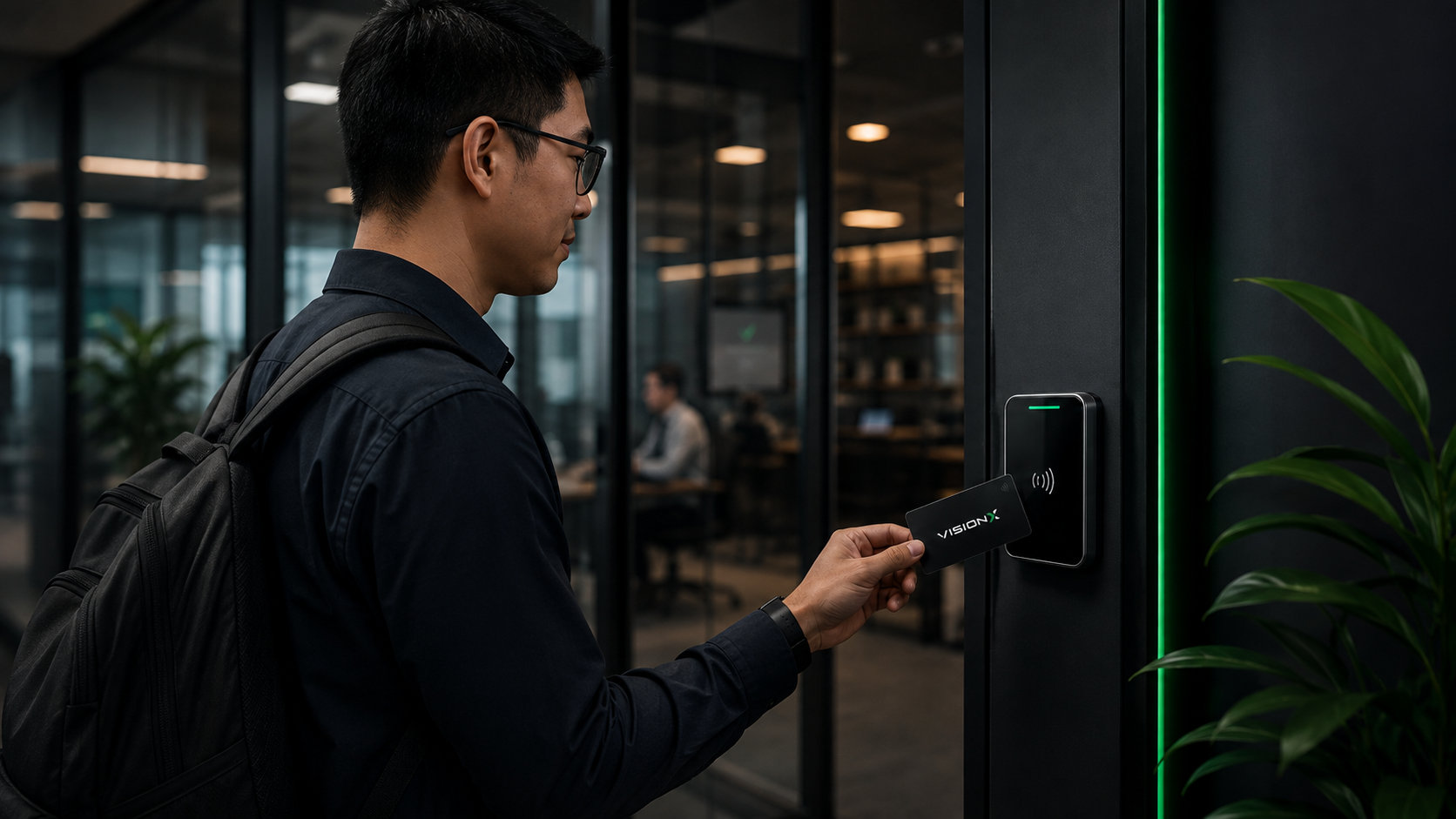Employee tapping Vision X NFC attendance card