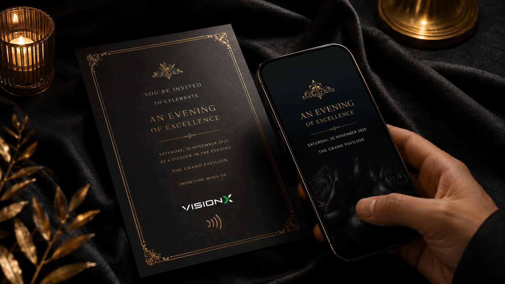Vision X NFC VIP Invitation Card with smartphone tap